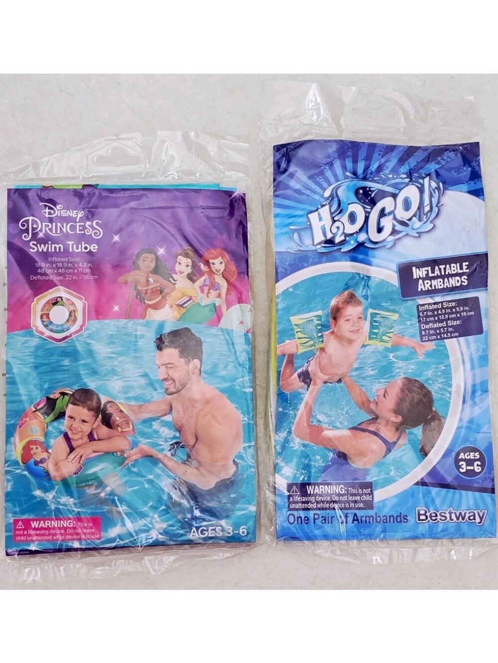 Disney Princess Inflatable Swim Tube Ring Float & Dolphin Armbands Floaties NEW